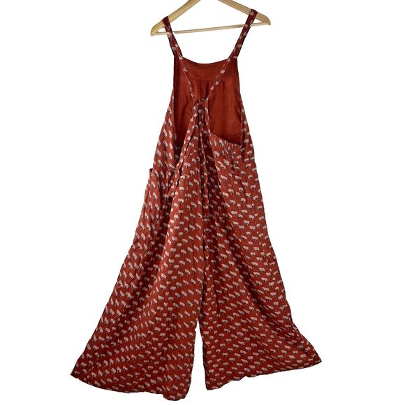 Natural Life Dakota Tie Overall Jumpsuit Size L Rust Tree Print Wide Leg Boho - Picture 9 of 15
